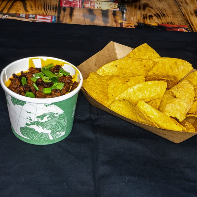 Tortilla Chips with Chorizo Dip.